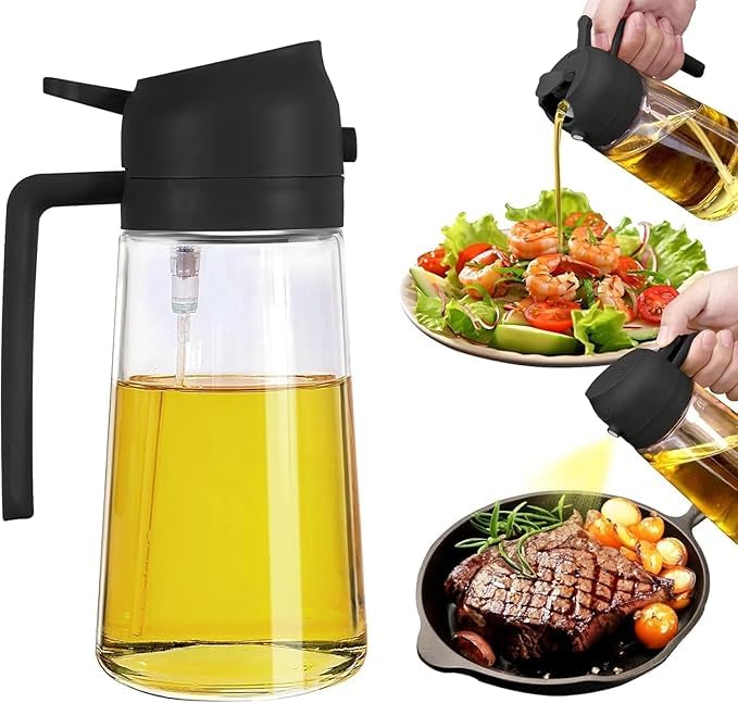DEVAR Glass Oil Sprayer Bottle for Kitchen | 500ml 2-in-1 Oil Dispenser & Spray Bottle | Cooking Sprayer for Air Fryer, BBQ, Salad Dressing | Premium Nozzle (Pack of 1)