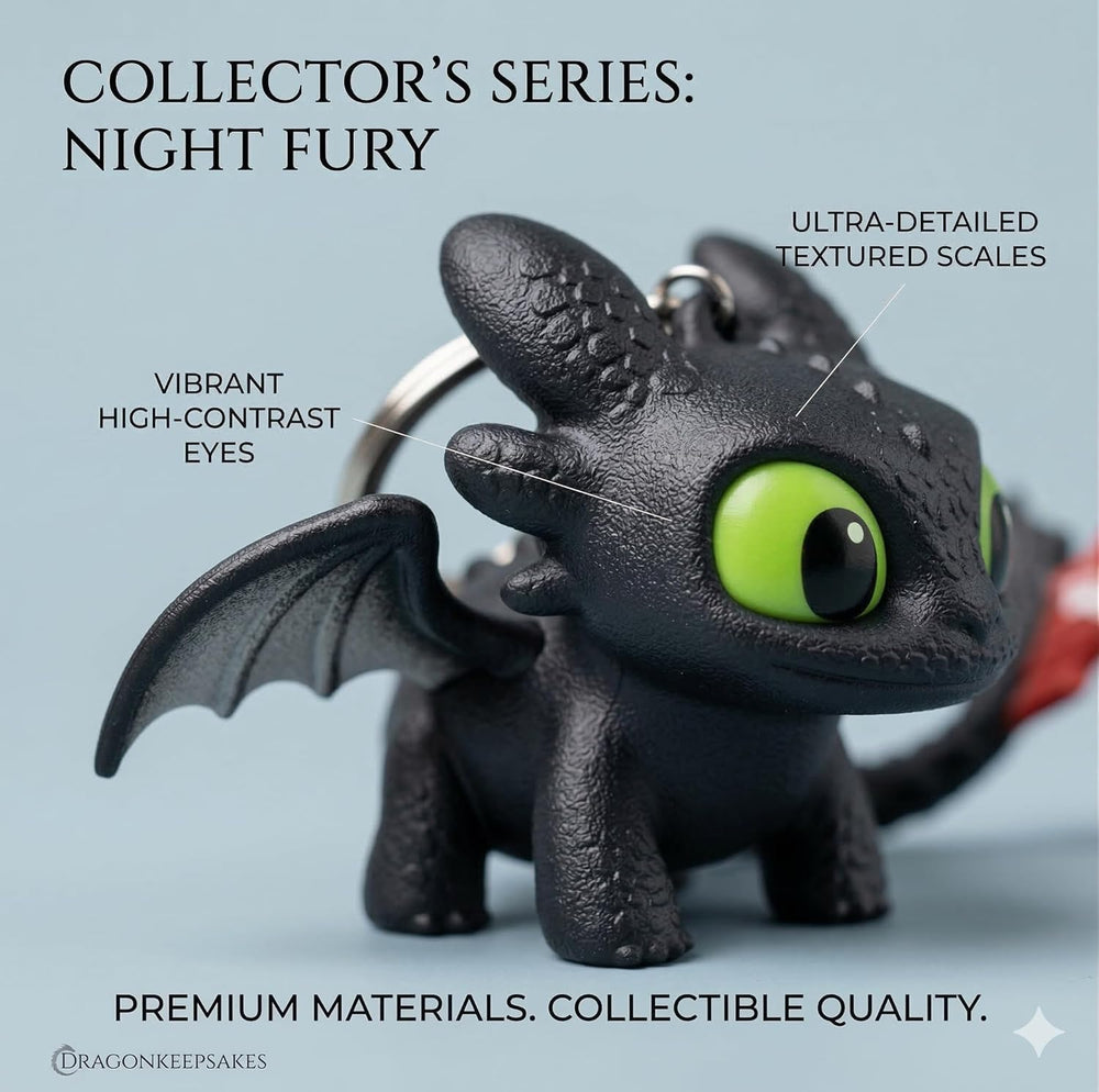 DEVAR Dragon Keychain Toy with LED Light & Moving Wings, Night Fury Glowing Dragon Keychain | Mini Fantasy Figure Creature Charm for Car Dashboard, Bike Keys, Backpack Bag Accessory & Kids Gift