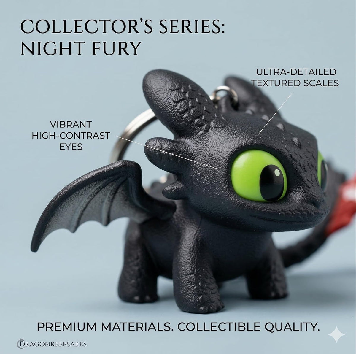 DEVAR Dragon Keychain Toy with LED Light & Moving Wings, Night Fury Glowing Dragon Keychain | Mini Fantasy Figure Creature Charm for Car Dashboard, Bike Keys, Backpack Bag Accessory & Kids Gift