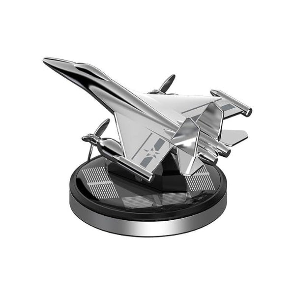 Devar Solar Powered Fighter Plane Car Air Freshener with 360° Rotating Propeller | Dashboard Airplane Perfume Diffuser, 5ml Fragrance Refill, Decorative Car Ornament-(Silver)