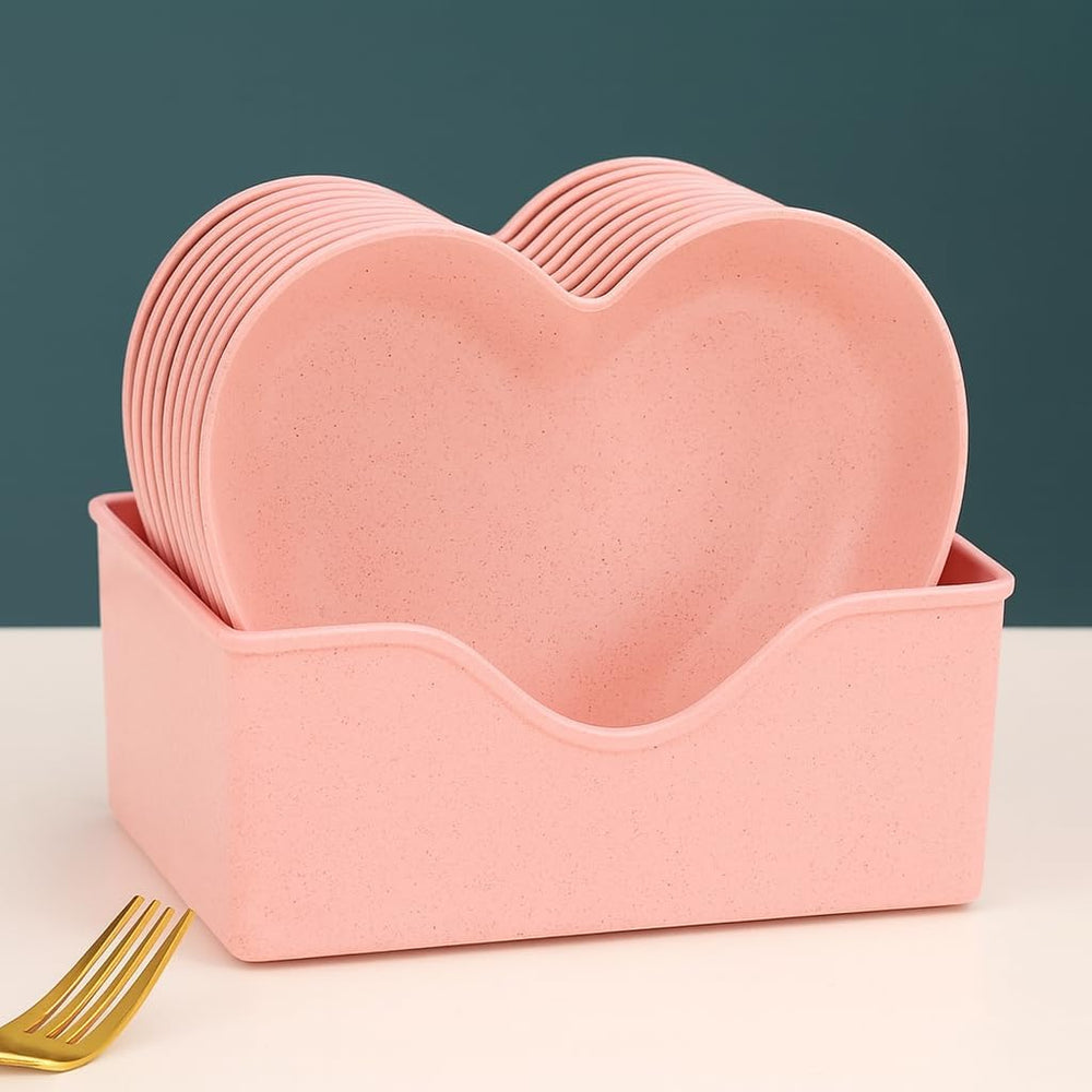 DEVAR Plastic Heart Shape Snack & Dessert Plate Set for Kids with Stand | Lightweight, Eco-Friendly & Microwave Safe Chat Pla
