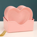 DEVAR Plastic Heart Shape Snack & Dessert Plate Set for Kids with Stand | Lightweight, Eco-Friendly & Microwave Safe Chat Plates | Wheat Straw Fiber | Pink, Set of 10