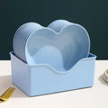 DEVAR Plastic Heart Shape Snack & Dessert Plate Set for Kids with Stand | Lightweight, Eco-Friendly & Microwave Safe Chat Plates | Wheat Straw Fiber | Set of 10 (Blue)