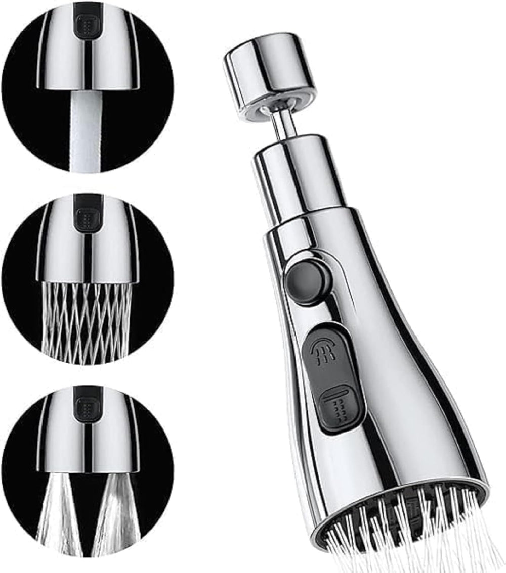 DEVER Kitchen Faucet Sprayer Head, 360° Rotating Tap Nozzle with 3 Water Flow Modes, 22mm Male Thread, Chrome Finish, Water S