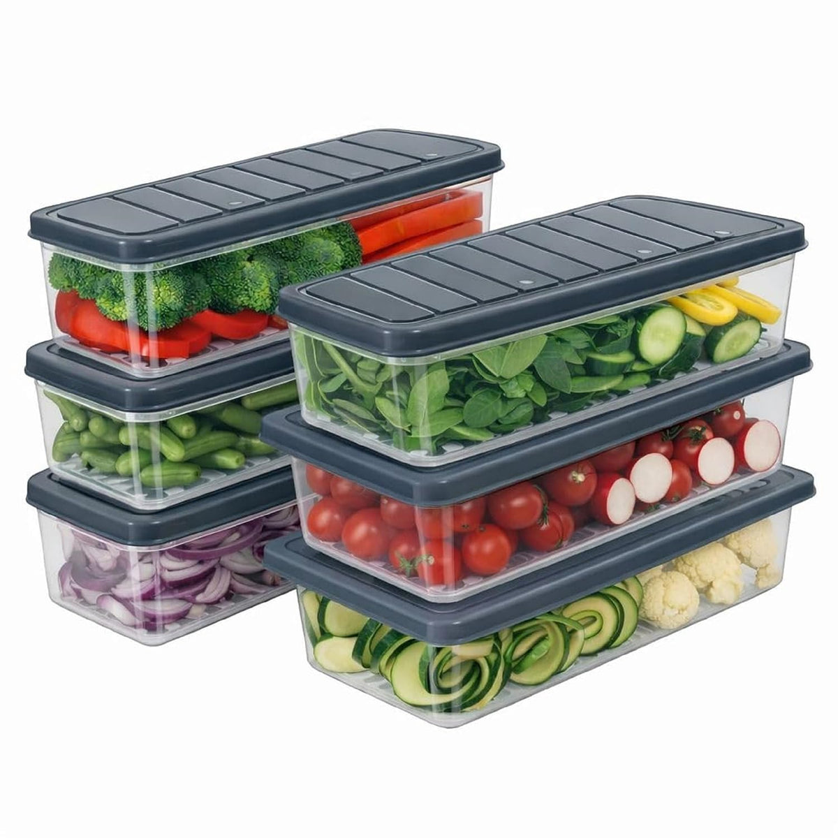 DEVAR Refrigerator Storage Containers | Set of 6 Stackable Fridge Organizer Boxes | with Lids 1200 ml Kitchen Storage | for F