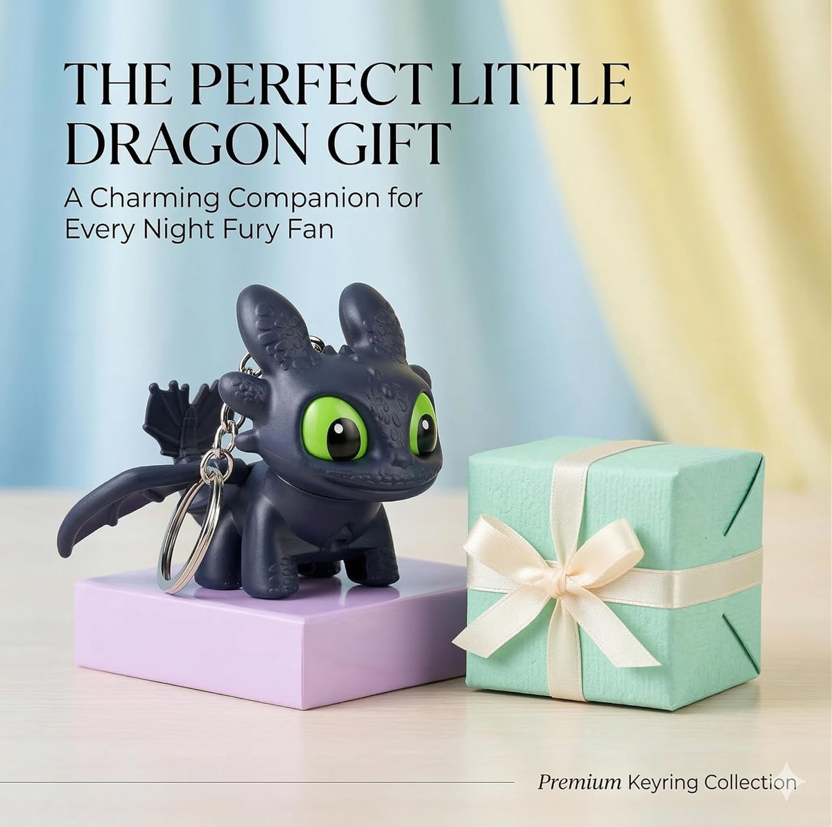 DEVAR Dragon Keychain Toy with LED Light & Moving Wings, Night Fury Glowing Dragon Keychain | Mini Fantasy Figure Creature Charm for Car Dashboard, Bike Keys, Backpack Bag Accessory & Kids Gift