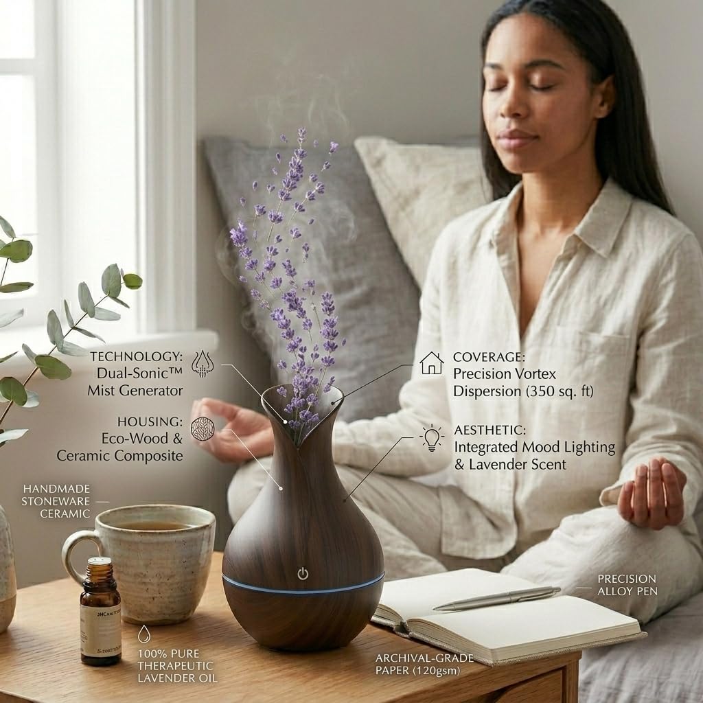 DEVAR Ultrasonic Aroma Diffuser & Cool Mist Humidifier for Home Bedroom | Essential Oil Compatible Air Humidifier with LED Ambient Light | Wood Grain Finish | Touch Control | 30ml Capacity