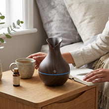 DEVAR Ultrasonic Aroma Diffuser & Cool Mist Humidifier for Home Bedroom | Essential Oil Compatible Air Humidifier with LED Ambient Light | Wood Grain Finish | Touch Control | 30ml Capacity